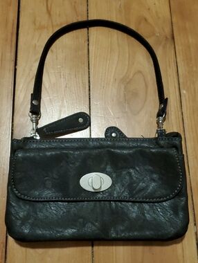 Black Leather  Clutch Bag Six Pockets